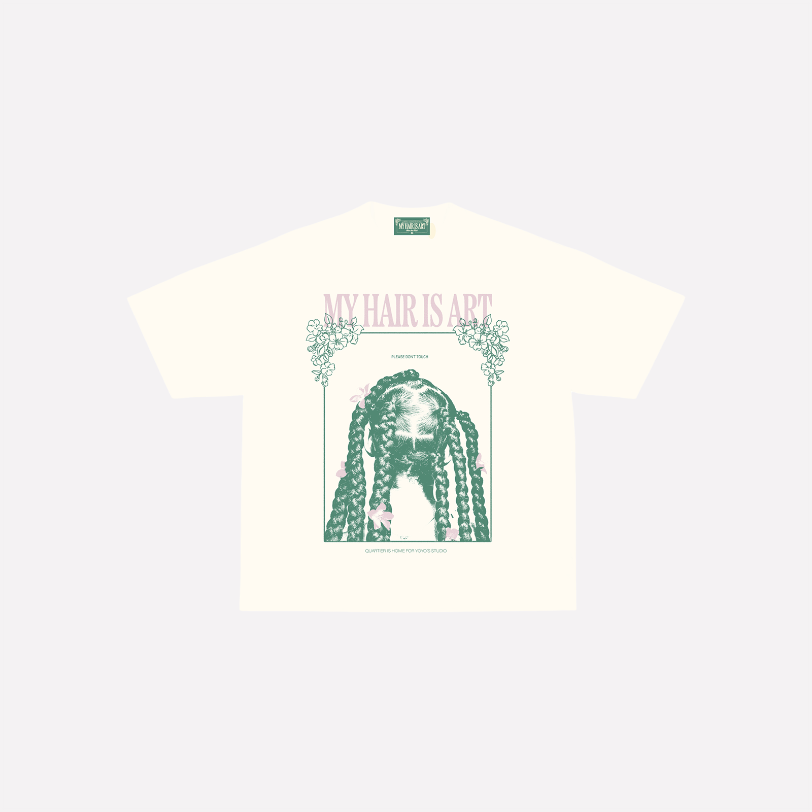 YOYO DID IT x LA RUE INSPIRE - "MY HAIR IS ART, PLEASE DON'T TOUCH" T-SHIRT (OFF-WHITE)